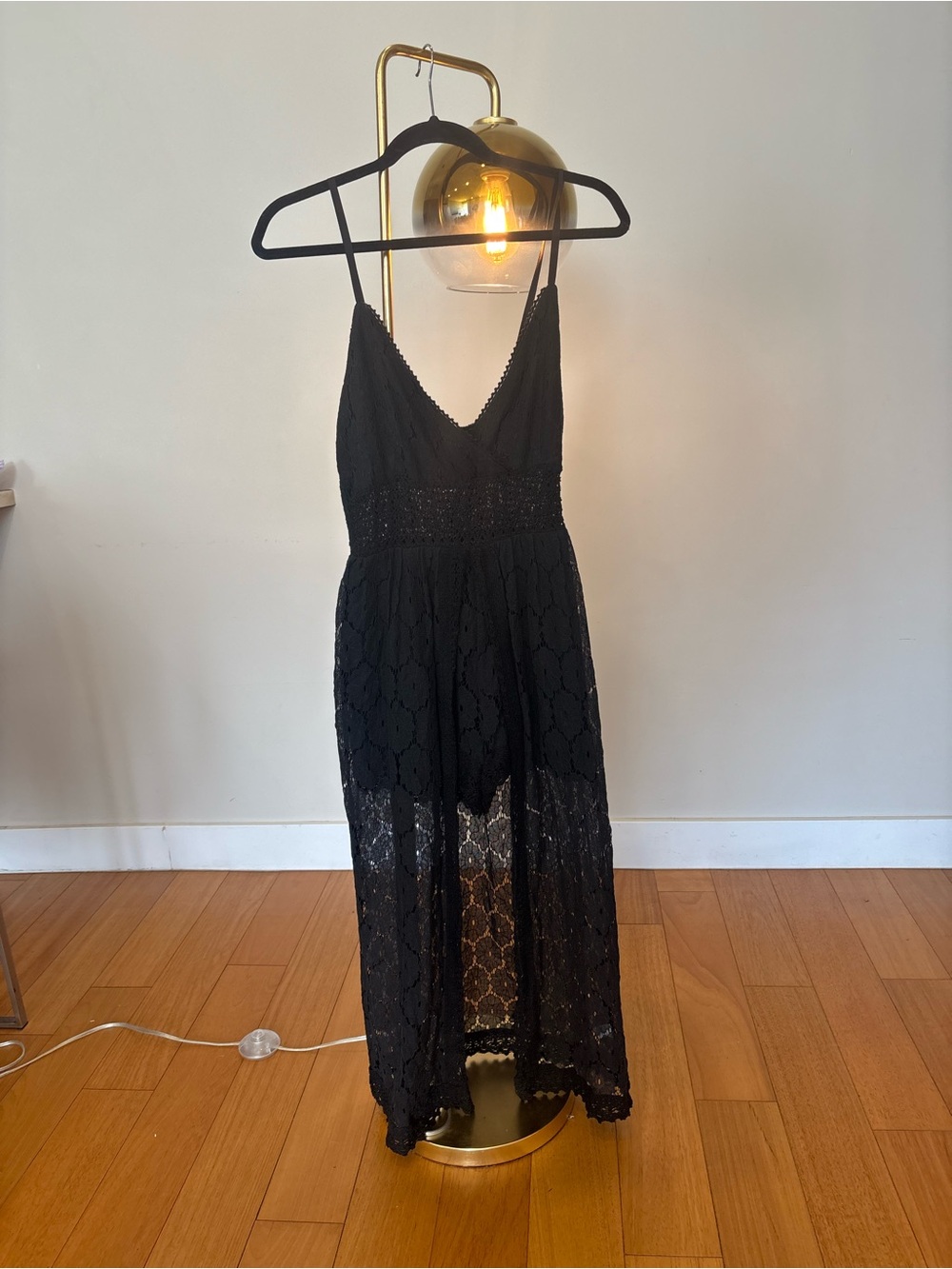 Black Lace Spaghetti-Strap Maxi Dress w/ sexy shorts